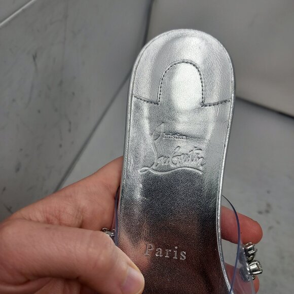 Christian Louboutin Degraqueenie Silver Jewel Flat Wedding Bridal Sandal - Picture 8 of 9